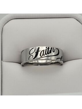 ✨2/$10✨ Wedding Band Stainless Steel Silver "FAITH" Ring Size 8